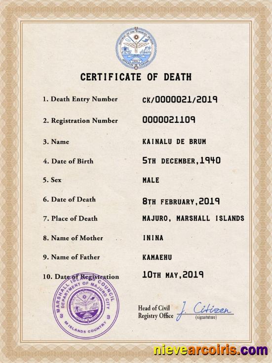 Marshall Islands death certificate